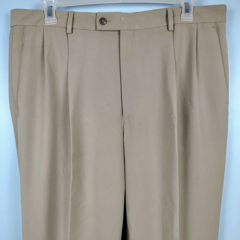 Alan Flusser Mens 38X30 Golf Pleated Cuffed Dress Pants Tan Khaki Preppy Classic
